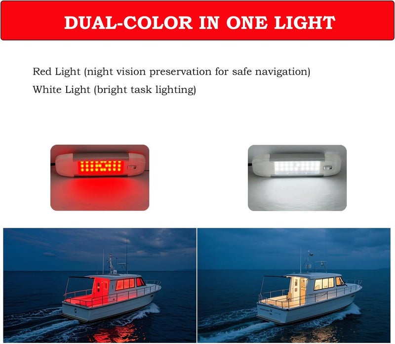 Vcanuplms Marine Boat Dome Light, 7.5 Inch Dual Color LED RV Cabin Interior Lighting with Toggle Switch, LED Truck Interior Lights with Durable Aluminum Surface Mount for Boat, RV, Car, 12V/24V - Image 5